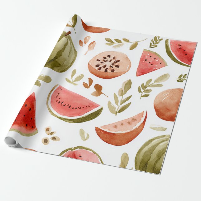 Vattenmelon Söt Färgrik Rosa Grön Presentpapper (Utrullad)