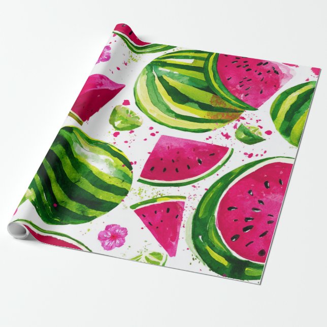 Vattenmelon Söt Färgrik Rosa Grön Presentpapper (Utrullad)