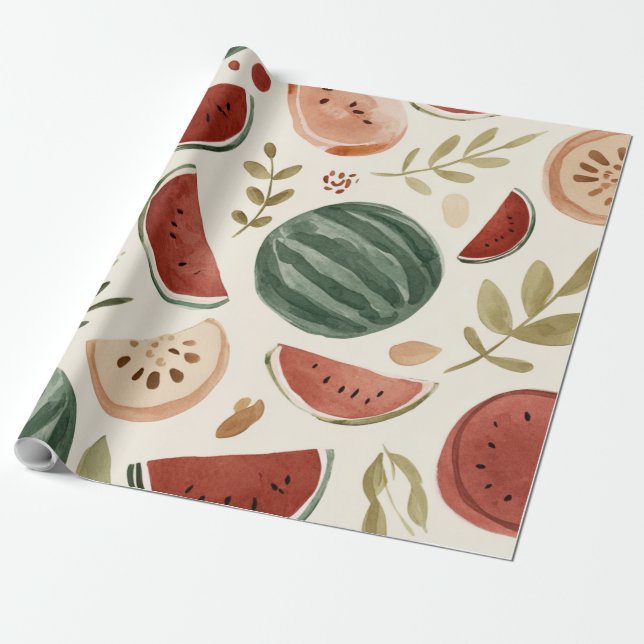 Vattenmelon Söt Färgrik Rosa Grön Presentpapper (Utrullad)