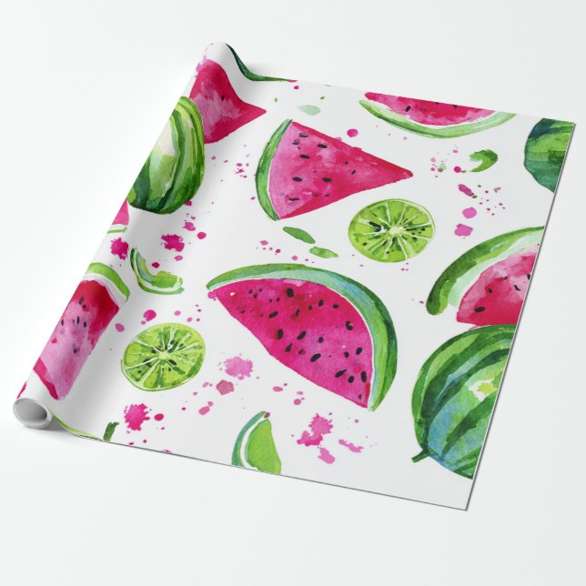 Vattenmelon Söt Färgrik Rosa Grön Presentpapper (Utrullad)