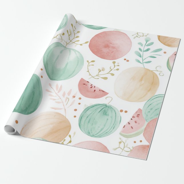 Vattenmelon Söt Färgrik Rosa Grön Presentpapper (Utrullad)