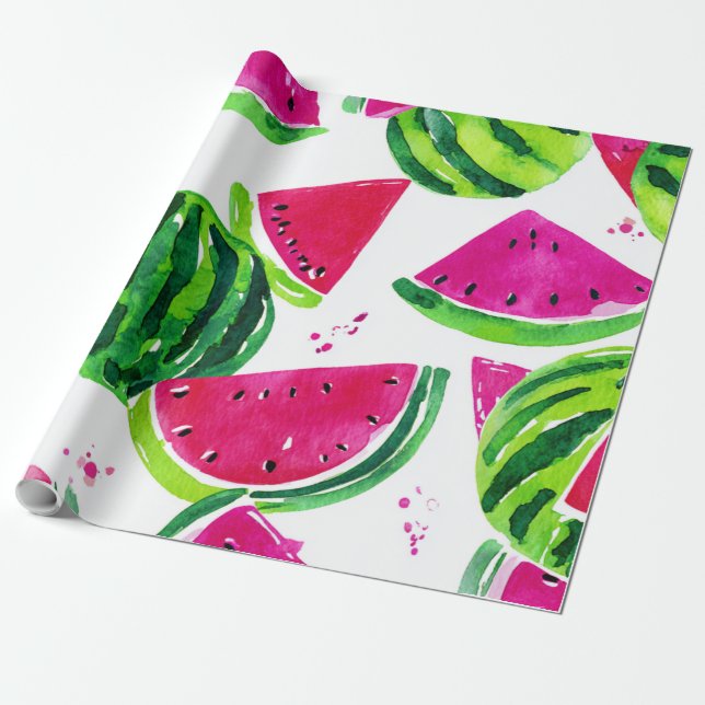 Vattenmelon Söt Färgrik Rosa Grön Presentpapper (Utrullad)