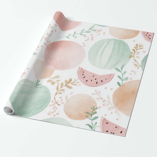 Vattenmelon Söt Färgrik Rosa Grön Presentpapper (Utrullad)
