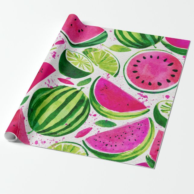 Vattenmelon Söt Färgrik Rosa Grön Presentpapper (Utrullad)