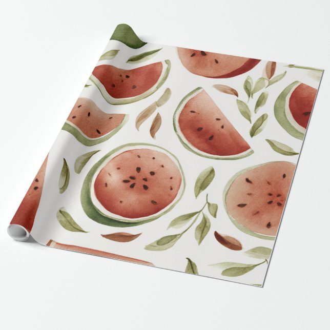Vattenmelon Söt Färgrik Rosa Grön Presentpapper (Utrullad)