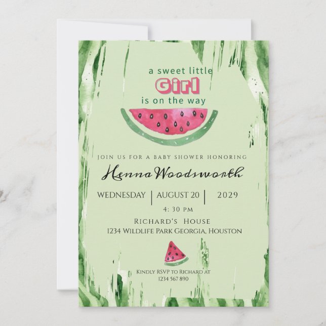 Vattenmelon Söt Flick Sommar Bebis Shower  Inbjudningar (Framsida)