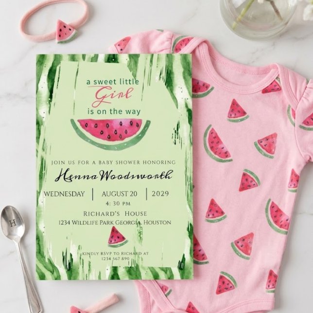 Vattenmelon Söt Flickas Sommar Babyshower  Inbjudningar (Skapare uppladdad)