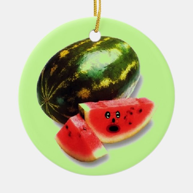 Vattenmelon, Tecknad Julgransprydnad Keramik (Framsidan)