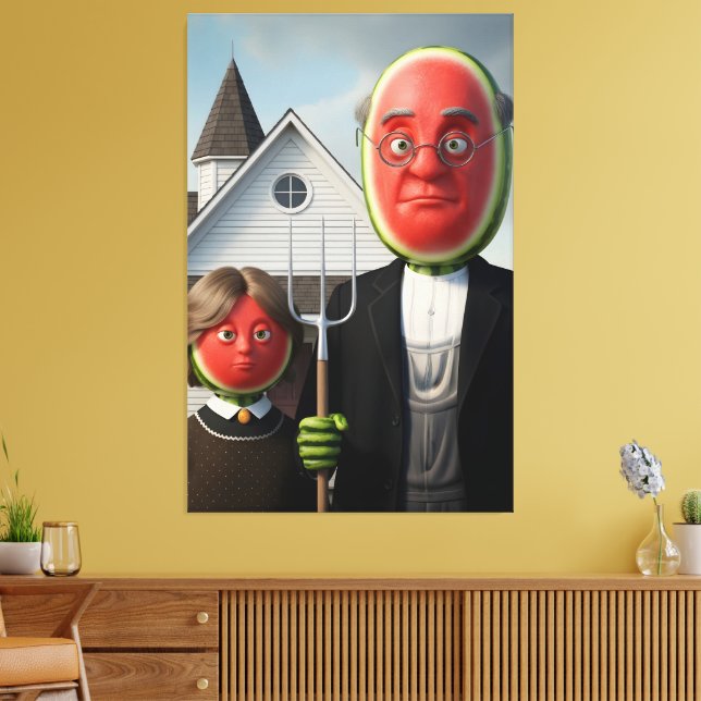 Vattenmelon-tema Amerikansk gotisk parodi Canvastryck (Insitu (Vardagsrum))
