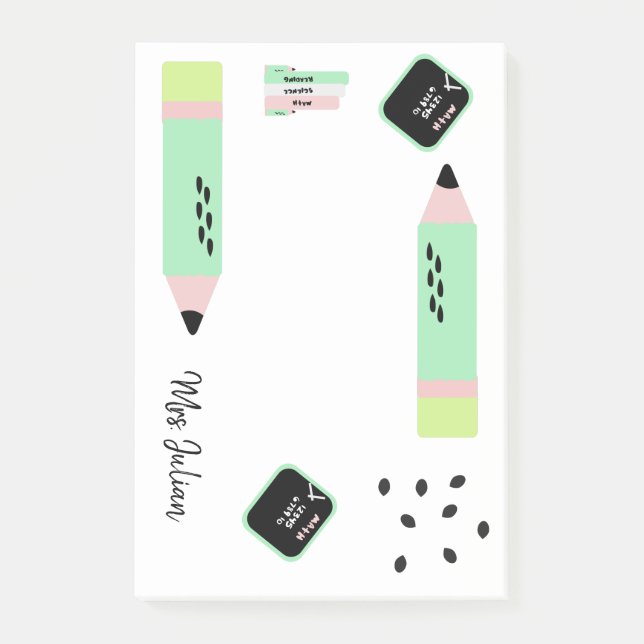 Vattenmelon Tema Tillbaka till skolan Lärares namn Post-it Block (Framsida)