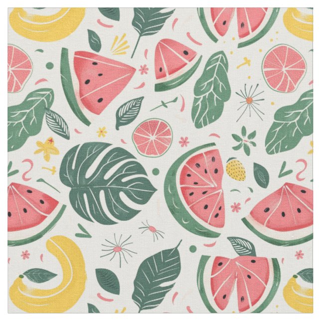 Vattenmelon Tropiskt Mönster Tyg (Närbild)