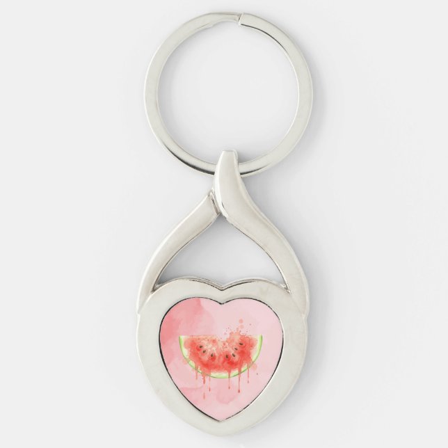 Vattenmelon Twisted Heart Silverfärgad Nyckelring (Framsidan)