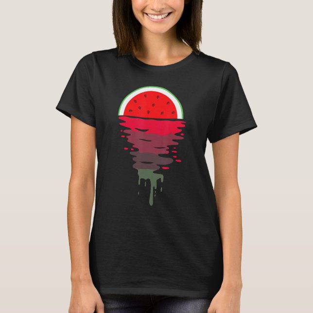 Vattenmelon Vaporwave Sunset 80 s Tropical T Shirt (Framsida)