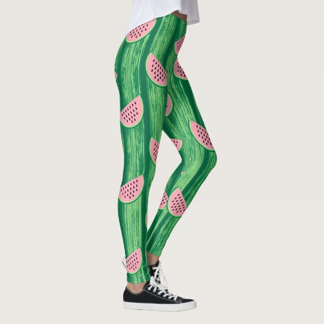 Vattenmelon Vattenfärg Mönster  Leggings (Höger)