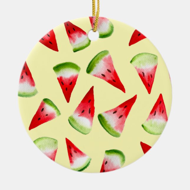 Vattenmelon vattenfärgssöt frukt julgransprydnad keramik (Framsidan)