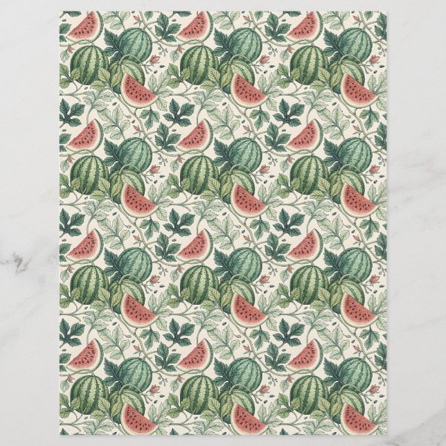 Vattenmelon vintage bontanic scrapbokspapper beige (Framsida)