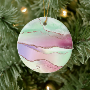 Vattenmelonagat   Neo Mint Grönt och Cassis Rosa Julgransprydnad Keramik
