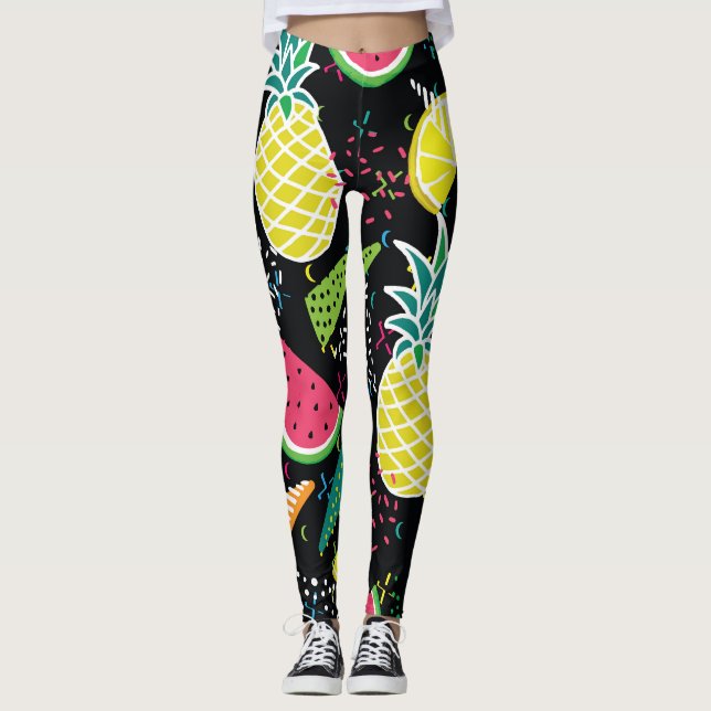 Vattenmelonananas: Geometriskt sjölöst Mönster Leggings (Framsida)