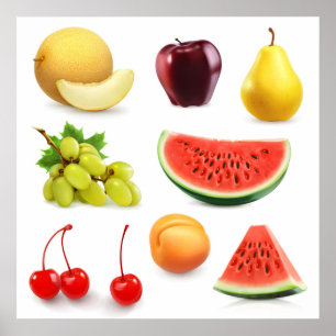 Vattenmelonäppeldruvor Cherry Pear Apricot Poster