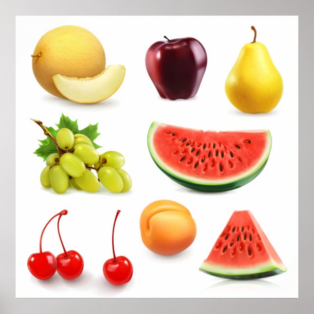 Vattenmelonäppeldruvor Cherry Pear Apricot Poster (Framsidan)