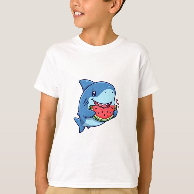 Vattenmelonätande hajbarn t shirt (Framsida)
