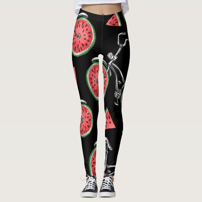 Vattenmeloncyklar, sommaren mönster. leggings (Framsida)