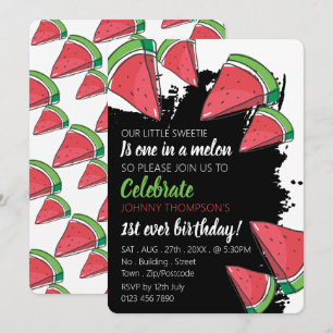 Vattenmelondesign, en i en melon, första födelseda inbjudningar