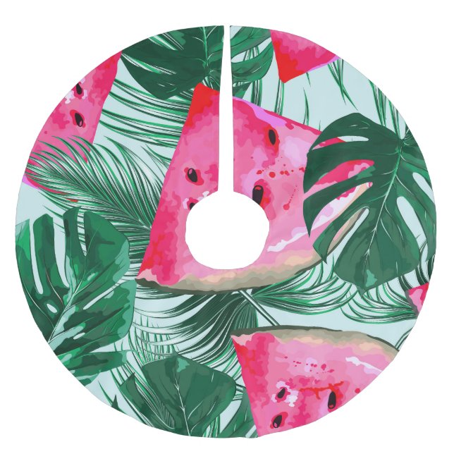 Vattenmeloner, handflatan löv: tropiska, sömlösa p julgransmatta borstad polyester (Framsidan)