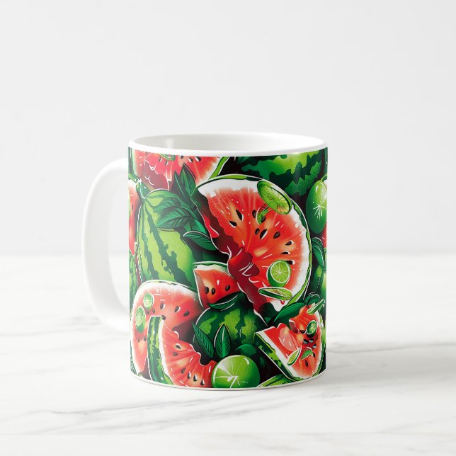 Vattenmeloner, kalk, vattenmelon löv, liten kalk f kaffemugg (Framsida vänster)