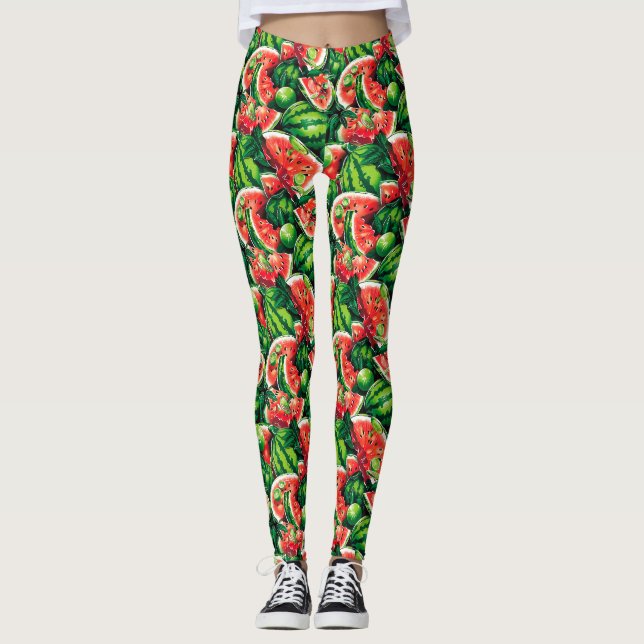 Vattenmeloner, kalk, vattenmelon löv, liten kalk f leggings (Framsida)