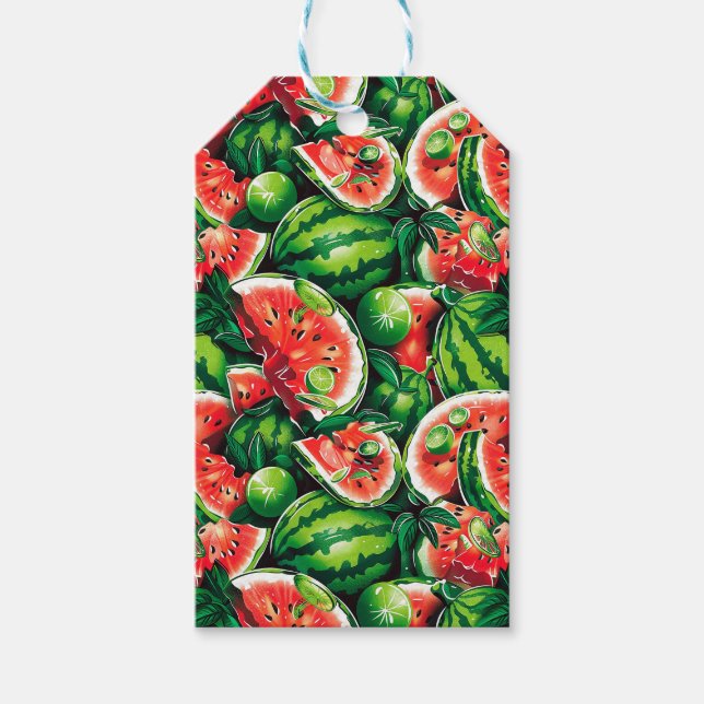 Vattenmeloner, kalk, vattenmelon löv, liten kalk f presentetikett (Framsidan)