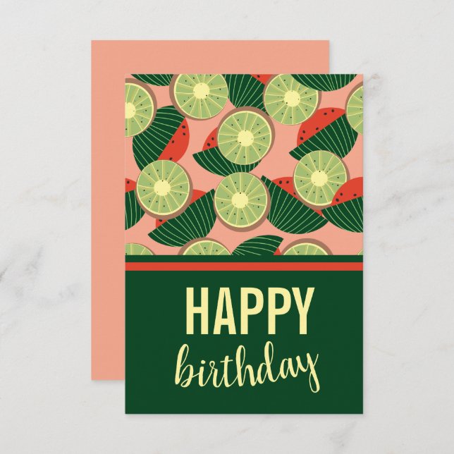 Vattenmeloner och kiwis grattis på födelsedagen kort (Fram/baksida)