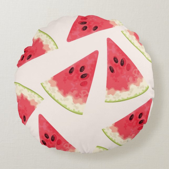 Vattenmeloner: Sömlös Summery Sweetness. Rund Kudde (Framsidan)