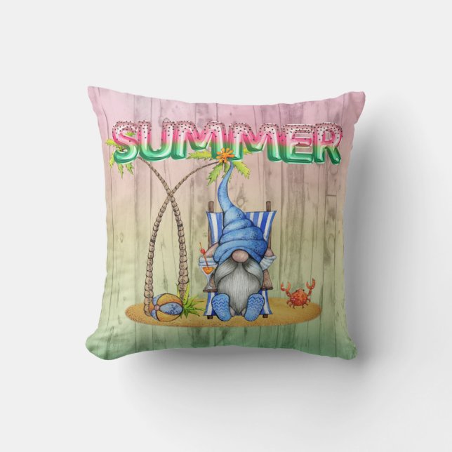 Vattenmelonfettbubblor och Beach Gnome med Handfla Kudde (Framsida)