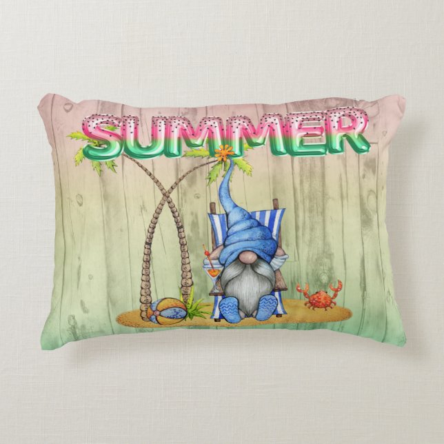 Vattenmelonfettbubblor och Beach Gnome med Handfla Prydnadskudde (Framsidan)