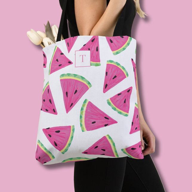 Vattenmelonfruktmönster med monogram tygkasse (Watermelon pattern monogram tote bag)