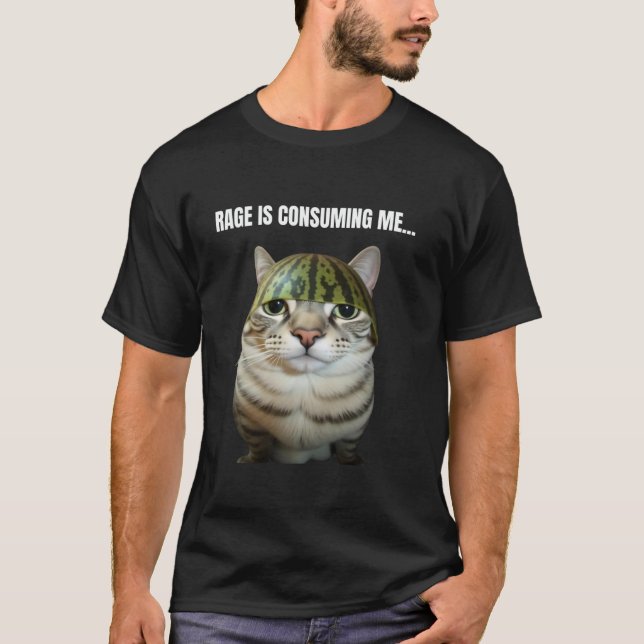 Vattenmelonkatt Fånig Kattmembran Rage konsumerar  T Shirt (Framsida)