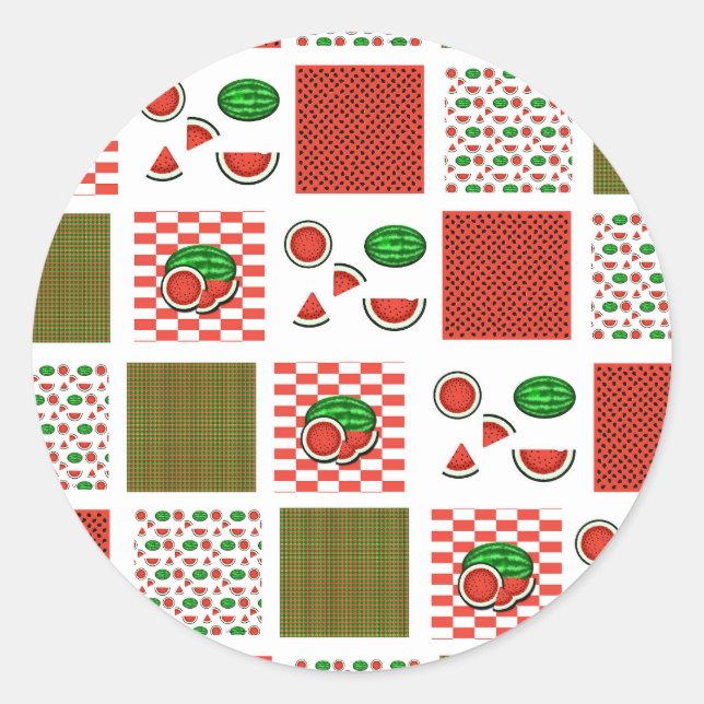 Vattenmelonpatchwork Runt Klistermärke (Framsida)