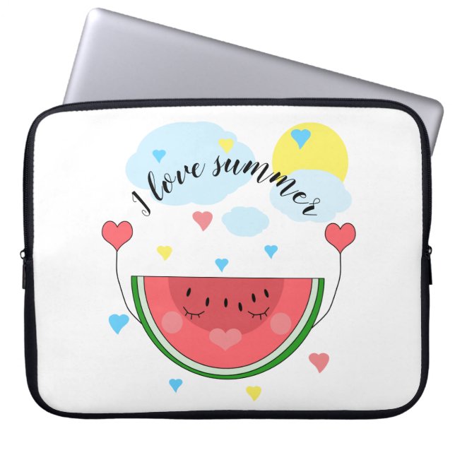 Vattenmelonsegment, text, "I kärlek sommar" Laptop Fodral (Framsidan)