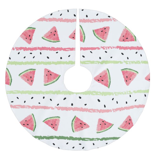 Vattenmelonsegment: vattenfärgsstripe Sömlös Julgransmatta Borstad Polyester (Framsidan)