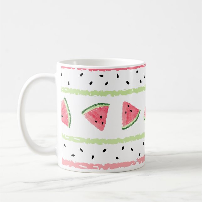 Vattenmelonsegment: vattenfärgsstripe Sömlös Kaffemugg (Vänster)