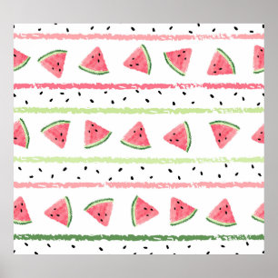 Vattenmelonsegment: vattenfärgsstripe Sömlös Poster