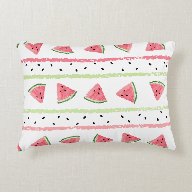 Vattenmelonsegment: vattenfärgsstripe Sömlös Prydnadskudde (Framsidan)