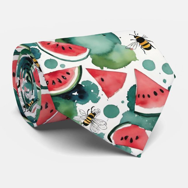 Vattenmelonskivor och bina vattenfärg slips (Rullad)