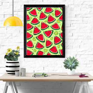 Vattenmelonsskiva Fiesta Roligt sommarfruktmönst Poster