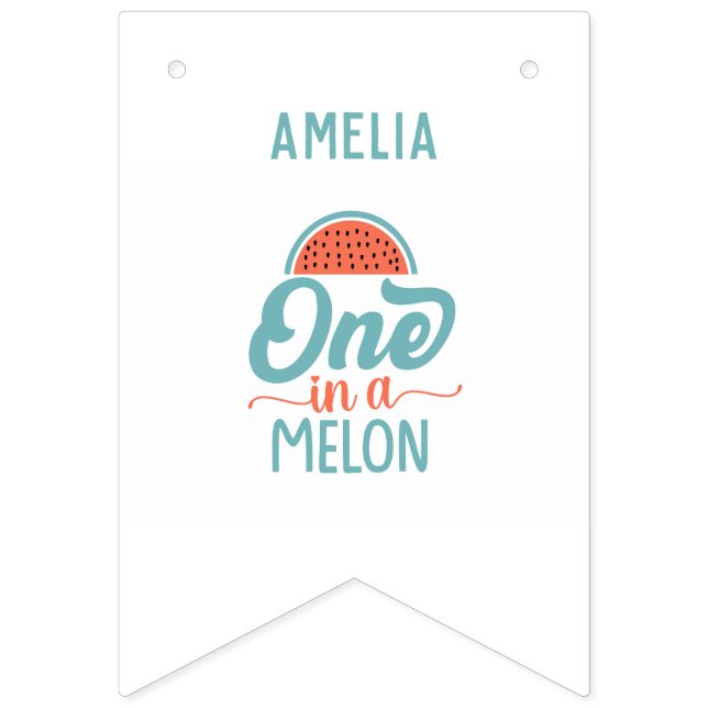 Vattenmelontema 1:a födelsedag 12 månaders foto vimplar (Första flaggan)