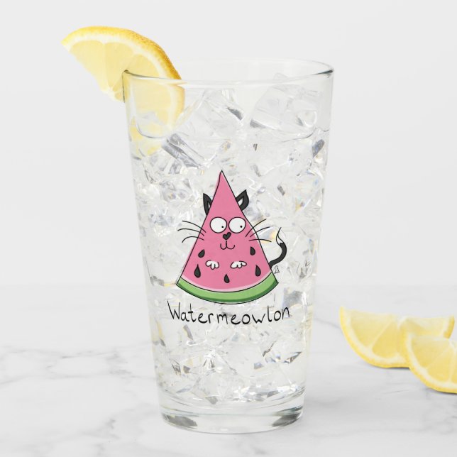 Vattenmeowlon Vattenmelon Cat Funny Glass Kopp (Framsida Ice)
