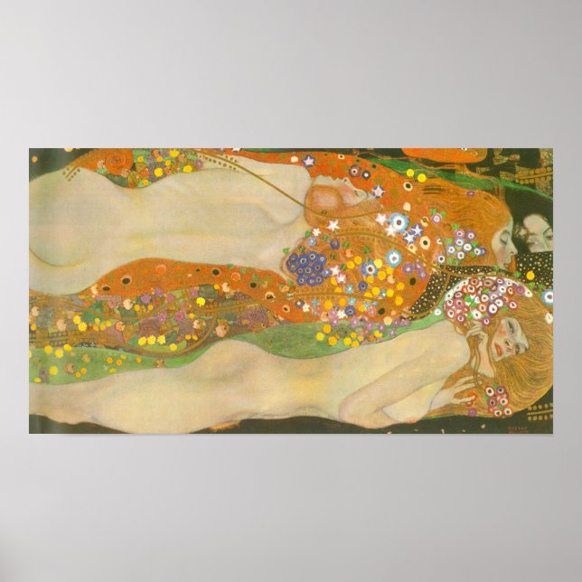 Vattenormar II av Gustav Klimt, Art Nouveau Poster (Framsidan)