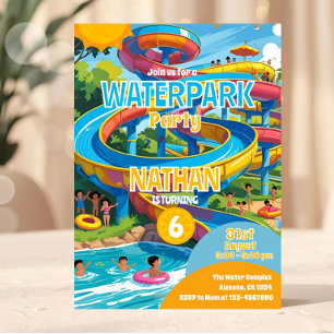 Vattenpark Vattenskjutbanor Poolparty Födelsedagsi Inbjudningar