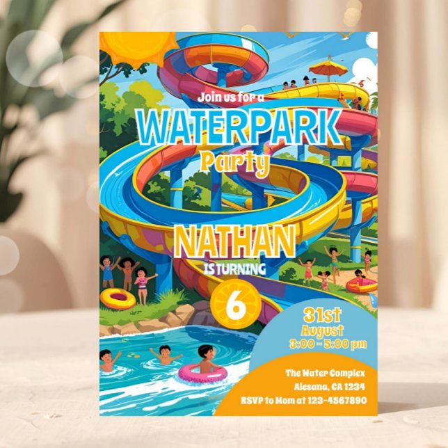 Vattenpark Vattenskjutbanor Poolparty Födelsedagsi Inbjudningar (Water Park Party Invitation, Summer Pool Party, Waterslide Birthday Party pool party, kids pool part)
